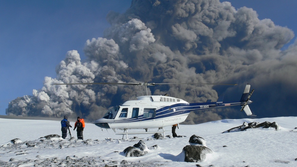 Volcano-Filming Helicopter Service of Iceland filming by Volcanic Eruption in Eyjafjallajokull Iceland